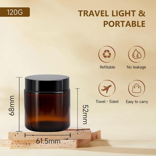 12 Pack 4 oz Amber Glass Jars with Inner Lids and Black Lids, Leakproof Round Airtight, for homemade cosmetics, salves, balms, candles, spices, essential oils, body butter, moisturizers, face masks
