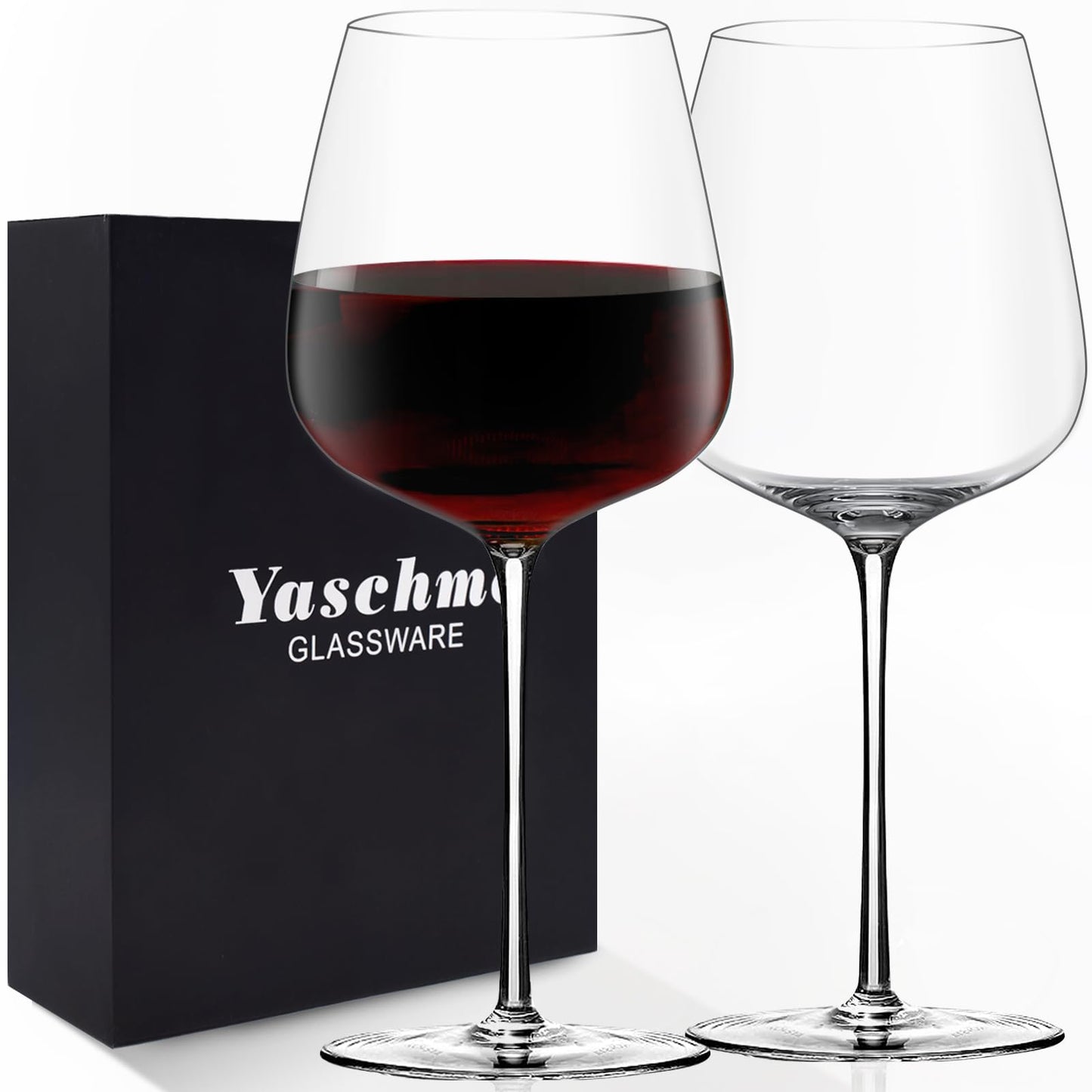 Red Wine Glasses Set of 2, 24oz Large Wine Glasses, Hand Blown Crystal, Ultra-Thin Rim, Long Stem, Lightweight, Ideal for Wine Tasting, Unique Wedding, Anniversary, Christmas, Birthday Gift