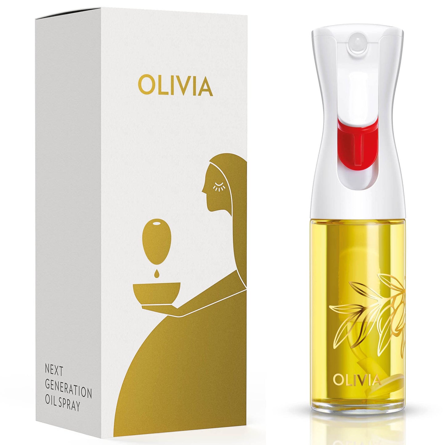 OLIVIA Signature The Original Advanced Oil Sprayer for Cooking, Salads, BBQs and More, Continuous Spray with Portion Control, Trusted by Chefs. Patented Technology. (Glass Bottle) (Golden Leaves)