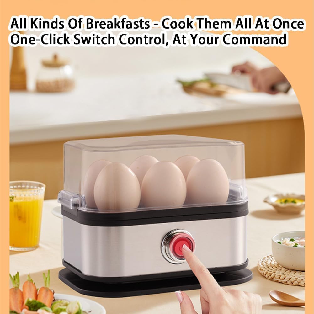 Skiennix Rapid Egg Cooker - 6 Egg Capacity, Soft/Medium/Hard Boiled, Stainless Steel | Silver Gray