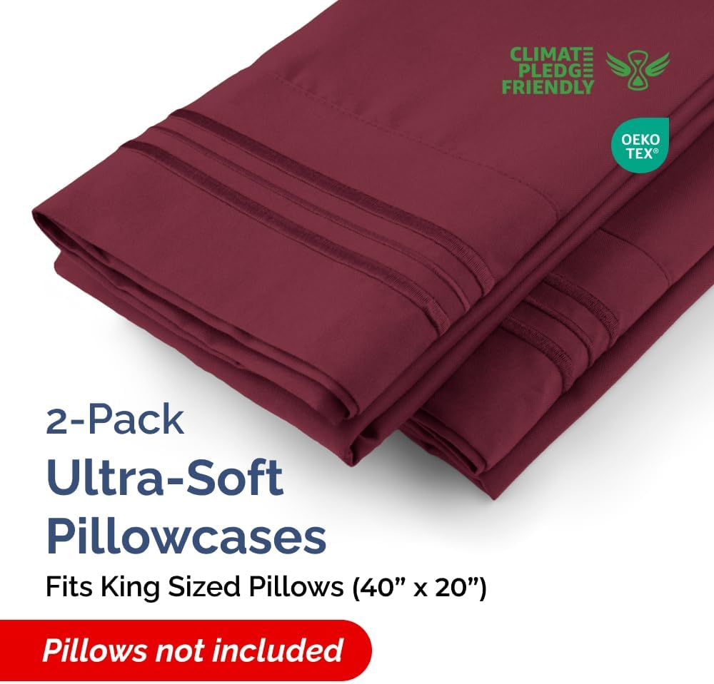 King Pillow Cases by [Brand Name] - Ultra Soft Hotel Quality Covers | Wrinkle-Free & Stain Resistant - Burgundy - Set of 2