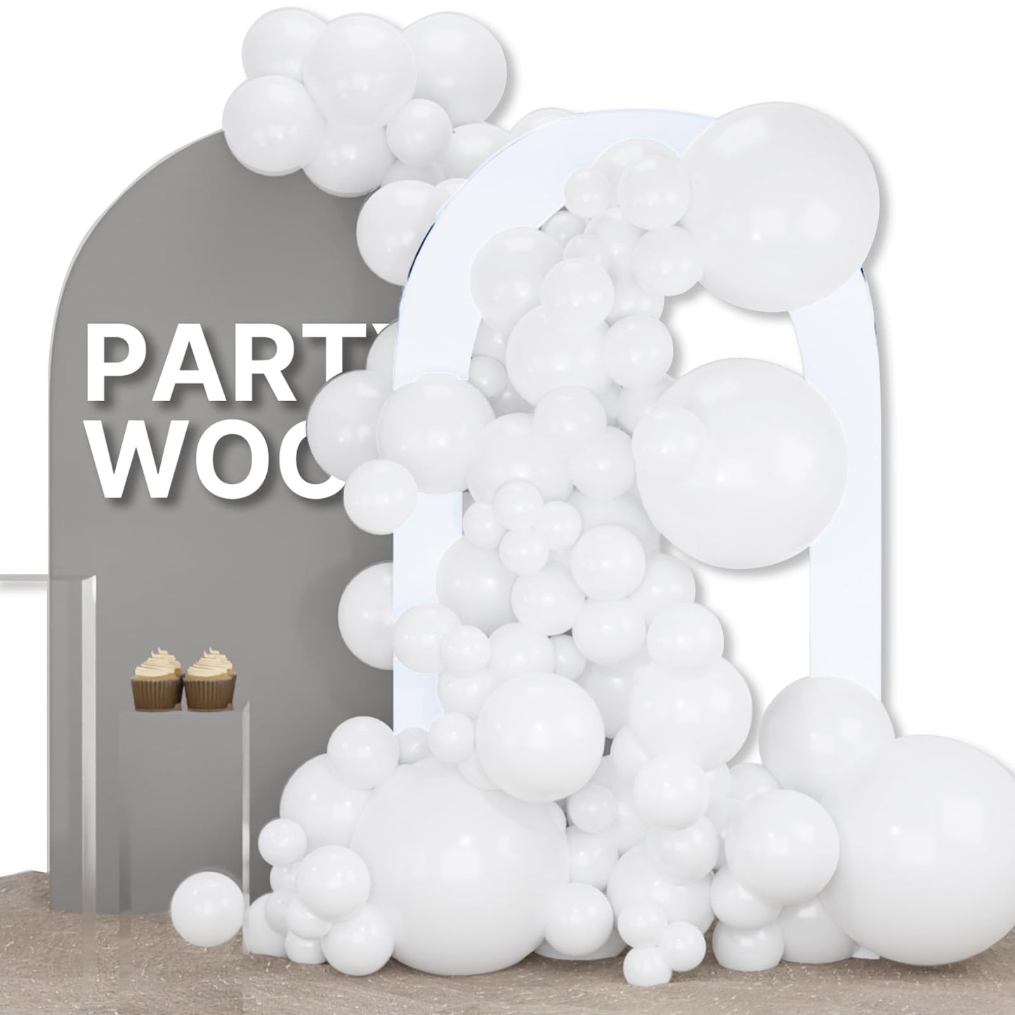PartyWoo White Balloons 155pcs Different Sizes Pack of 18 12 10 5 Inch Matte White Latex Balloon Arch Kit Garland for Wedding Bridal Graduation Baby Shower Birthday Party Decorations White-Y13