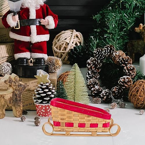 Christmas Sleigh Car Decoration with Woven Basket Santa Gift Holder