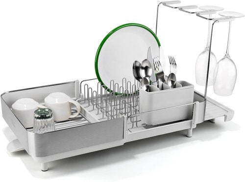 Joseph Joseph Extend Steel Plus Dish Rack - Expandable Drainer with Wine Glass Holder & Drain Spout