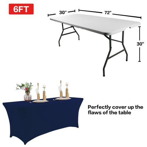 IVAPUPU 2 Pack 6FT Table Cloth for Rectangular Fitted Events Stretch Jean Blue Table Covers Washable Spandex Tablecloth Protector for Party, Wedding, Cocktail, Banquet, Festival