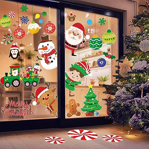 96PCS Christmas Wall Decals Set - Removable Holiday Stickers with Santa, Snowman, Reindeer, Large Festive Decorations