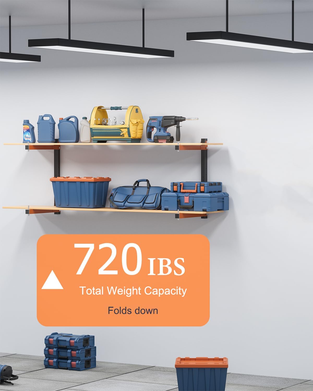 Skiennix Lumber Storage Rack - Heavy-Duty Wall-Mounted Organizer | Holds Up to 720 LBS | 4 Pack, Orange