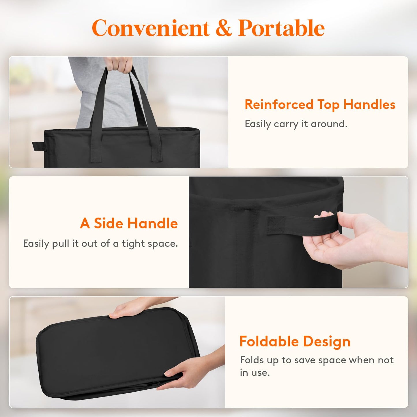 Lifewit 2 Pack Slim Laundry Hamper, Collapsible Narrow Laundry Basket, Small Tall Dirty Clothes Hampers with Handles for Bathroom Bedroom College Dorm, Black, 65L