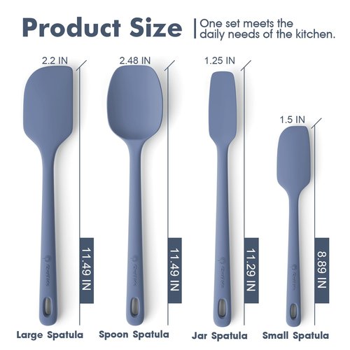 ChefAide 4 Pieces Silicone Spatula Set, Food Grade Rubber Spatula, Upgrade Strong Handle with Ergonomic Grip, Heat Resistant for Nonstick Cookware, Cooking