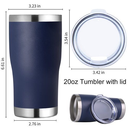 DOMICARE 20oz Tumbler with Lid Stainless Steel Tumblers Bulk, Double Wall Vacuum Insulated Coffee Travel Mug Powder Coated Tumbler, 1 Count (Pack of 1) Navy