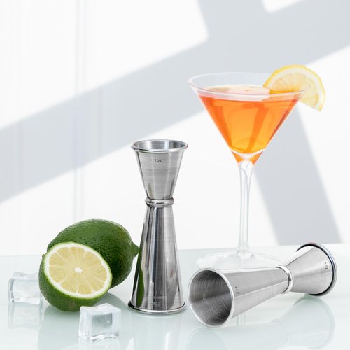 Briout Jigger for Bartending, 2Pcs Double Cocktail Jigger Japanese Premium 304 Food Grade Stainless Steel Jigger 2 OZ 1 OZ with Measurements Inside, Silver