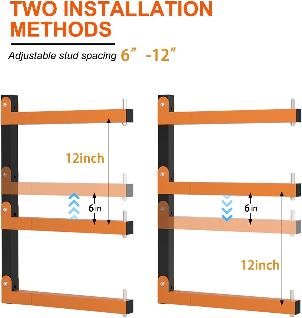Skiennix Lumber Storage Rack - Heavy-Duty Wall-Mounted Organizer | Holds Up to 720 LBS | 4 Pack, Orange