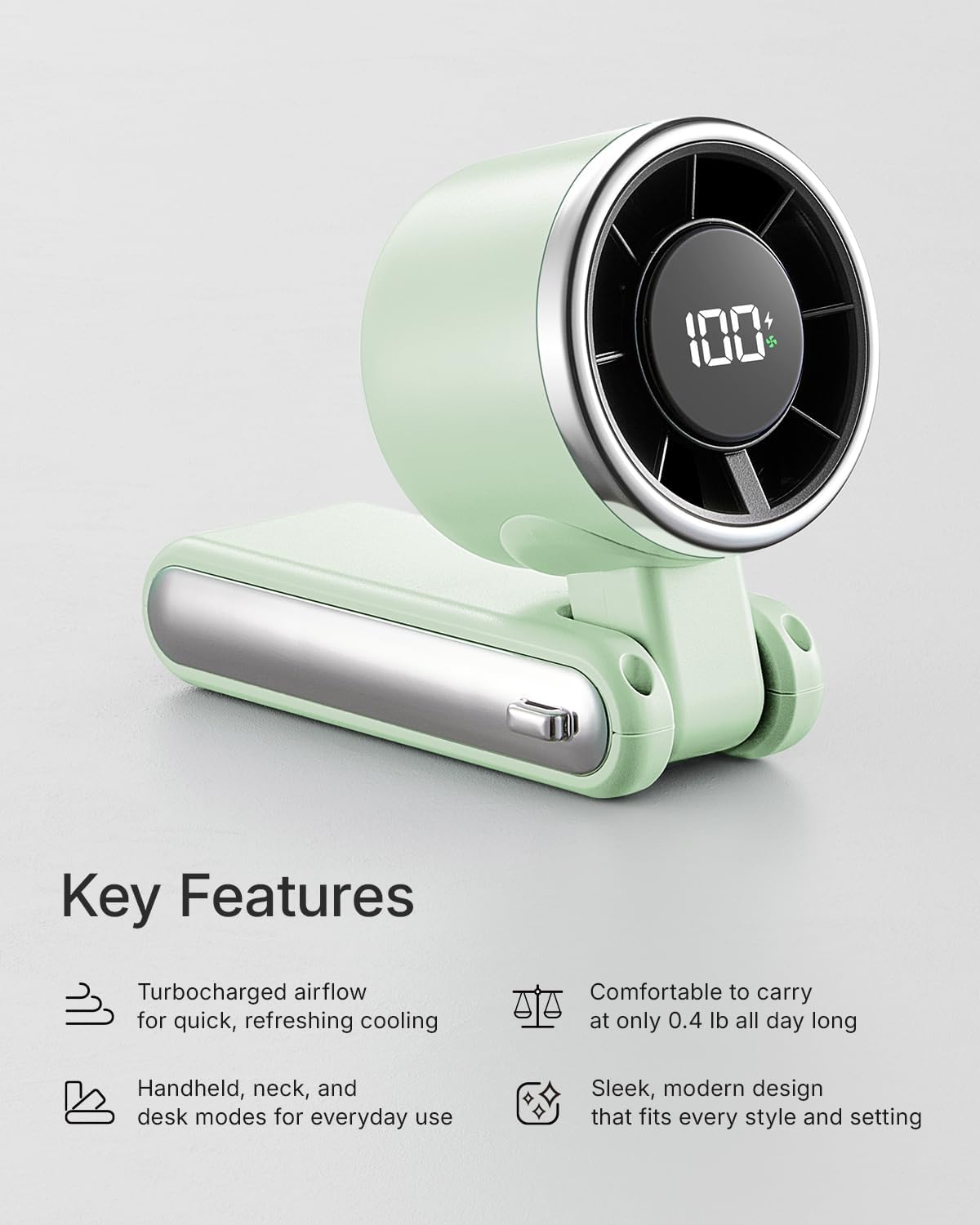 Skiennix Portable Handheld Turbo Fan - 5-Speed Rechargeable Mini Fan for Travel & Beach (Green)