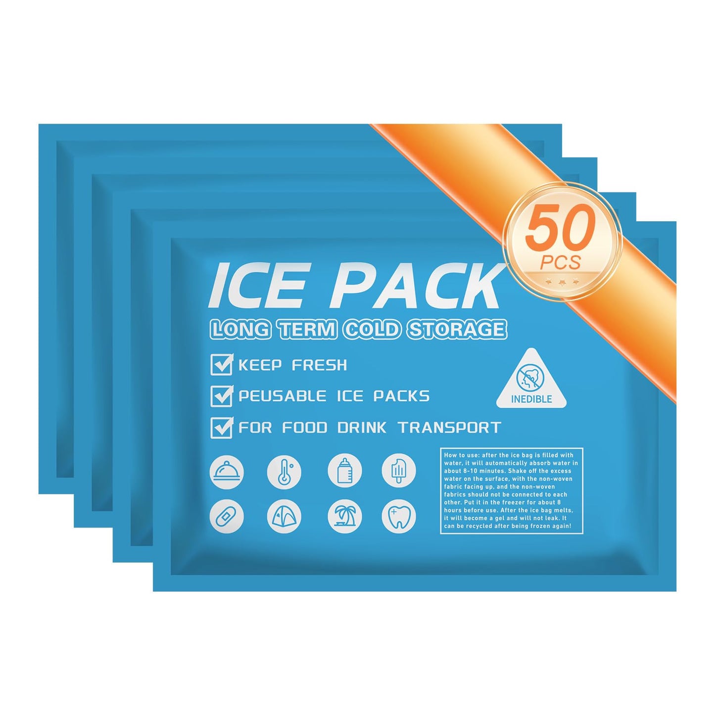 Lagincig 50PCS Ice Packs for Coolers Shipping Lunch Box - Cold Cooler Bag Long Lasting Reusable Ice Pack Gel Freezer Packs for Camping Beach Fishing Shipping Food