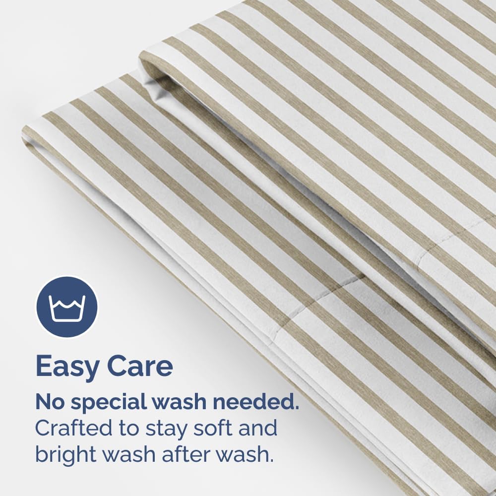 Skiennix King Pillow Cases Set of 4 - Ultra Soft Hotel Quality Covers - Wrinkle Free & Fade Resistant - Beige Stripes