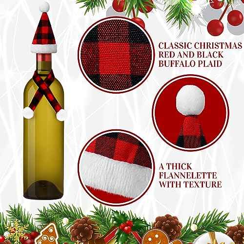 Bencailor 12 Pcs Mini Santa Hats for Crafts Small Christmas Wine Bottle Santa Hats Scarfs Tiny Snowman Hat for Xmas Ornaments Party (Red,Black,White)