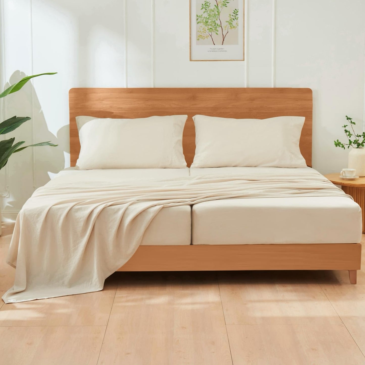 GOKOTTA 5 Pcs Split King Sheets Set for Adjustable Bed with Elastic Corner Straps, 16" Deep Pocket Sleep Number Sheets - Brushed Microfiber Polyester - Soft, Breathable, Wrinkle-Free - Beige