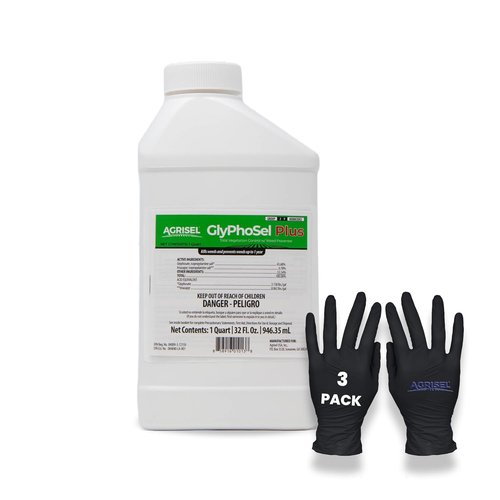 Agrisel GlyPhoSel Plus Weed Killer - Long-Lasting Action for Tough Weeds | 32 Ounces + 3-Pack Gloves