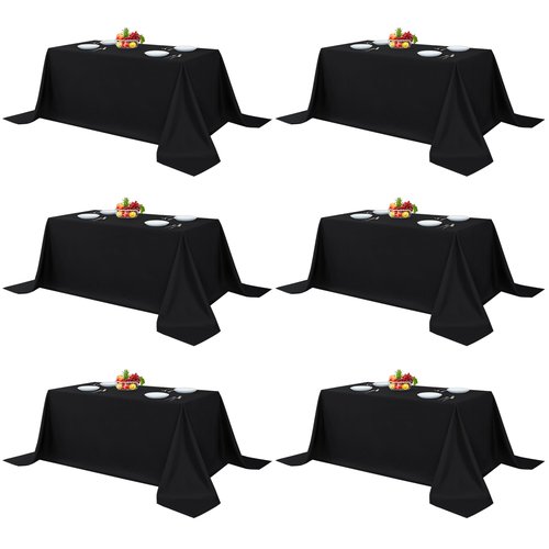 Fitable Black Tableclothes for Rectangle Tables, 6 Pack - 90 x 132 Inch - Reusable and Elegant Tablecloths, Polyester Fabric Table Covers for Wedding, Party, Banquet, Formal Events