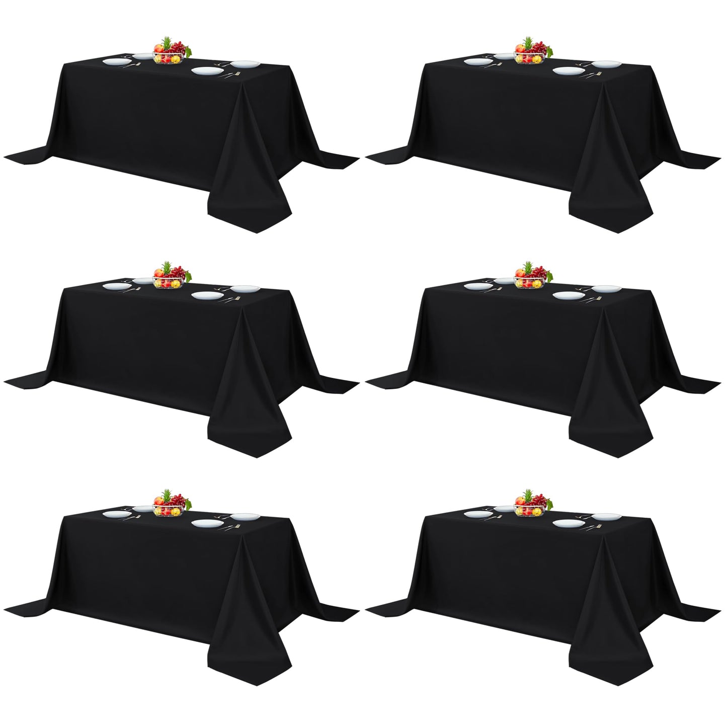 Fitable Black Tableclothes for Rectangle Tables, 6 Pack - 90 x 156 Inch - Reusable and Elegant Tablecloths, Polyester Fabric Table Covers for Wedding, Party, Banquet, Formal Events