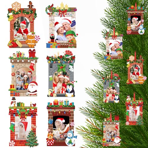 WILLBOND 36 Pack Christmas DIY Picture Frames Craft Kit for Kids Xmas Tree Photo Frames Ornaments with Stickers for Xmas Winter Holiday Party Activities Games Favor(Fireplace)