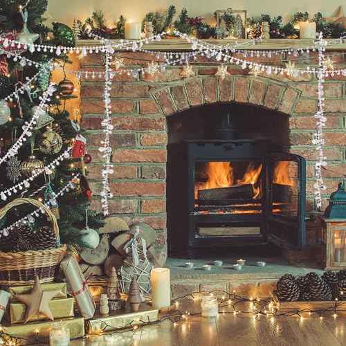 16.4ft Christmas Garland Crystal Acrylic Christmas Beaded Garlands Hanging Rustic Xmas Tree Decorations Twist Bead String Ornaments for Tree Wall Party(Silver)