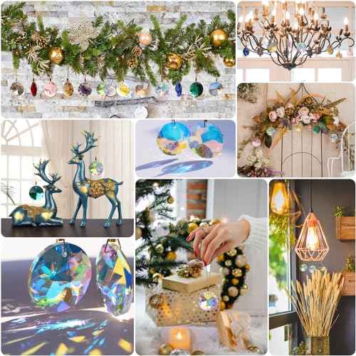 12 Pcs Crystal Glass Christmas Balls Ornaments, 1.18¡È Mini Round Prism Flower Xmas Tree Decorations, Hanging Ornament for Wedding Party Home Decor (Crystal AB)