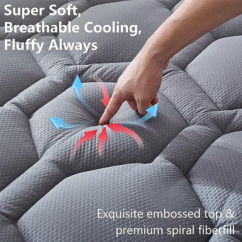 Elven Home King Size Waterproof Cooling Mattress Topper Grey 78x80 Fitted