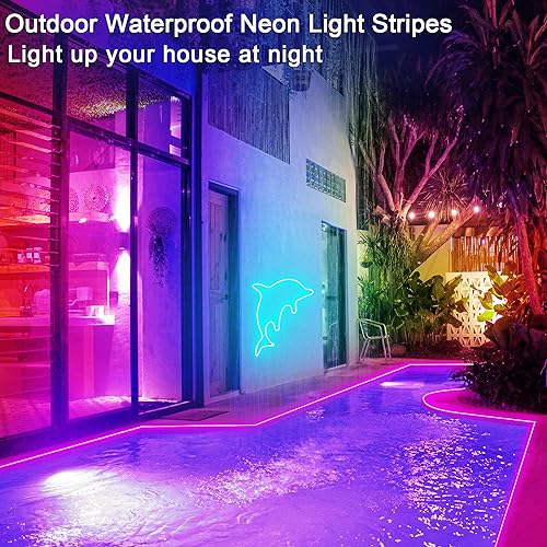 32.8ft RGB LED Neon Strip Lights with Remote & App Control Waterproof Indoor Outdoor