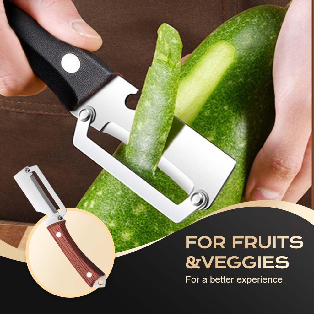 Skiennix 2-in-1 Vegetable Peeler - Stainless Steel Blade & Wooden Handle | Kitchen Tool Set (2 Pcs)