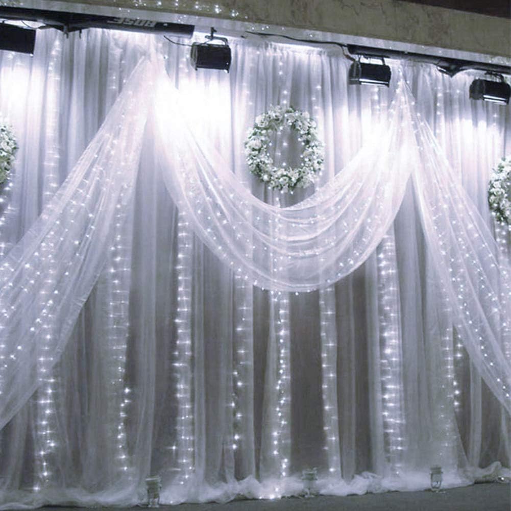 300 LED Twinkle Star Curtain String Lights - Warm White for Wedding, Home & Garden Decor