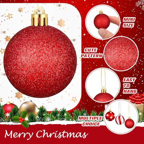 Lenwen 54pcs Red & White Christmas Ornaments Candy Dot & Stripe Mini Balls 1.18"