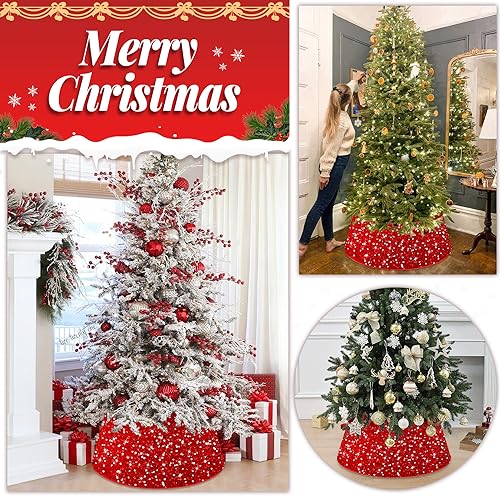 FOTSHARER Red 28.8 Inch Christmas Tree Collar Velvet Sequin Round Base Cover