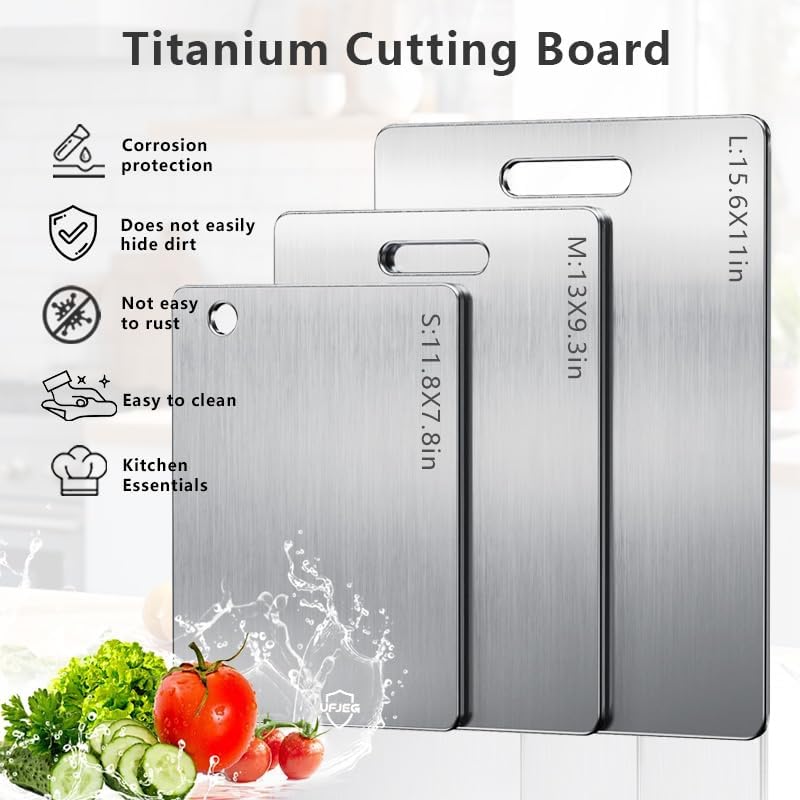 3 Pack Titanium Cutting Boards - Food Grade, Non-Toxic, Double-Sided Kitchen & Outdoor Chopping Boards (15.6" x 11", 13" x 9.3", 11.8" x 7.8")