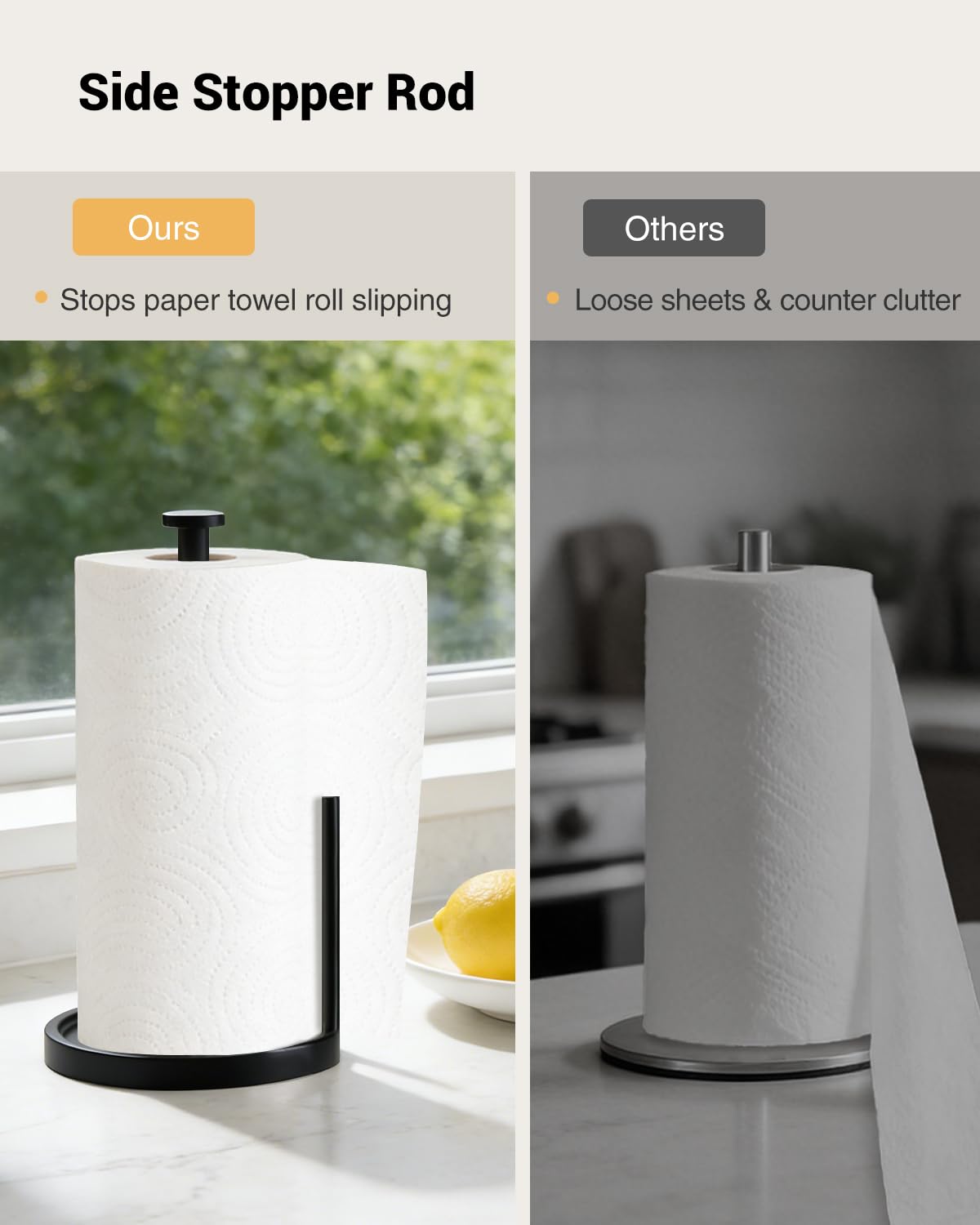 Swaitee Paper Towel Holder Countertop, Anti Slip Base, Black, Freestanding Paper Towel Roll Stand with Weighted Base for Kitchen Bathroom
