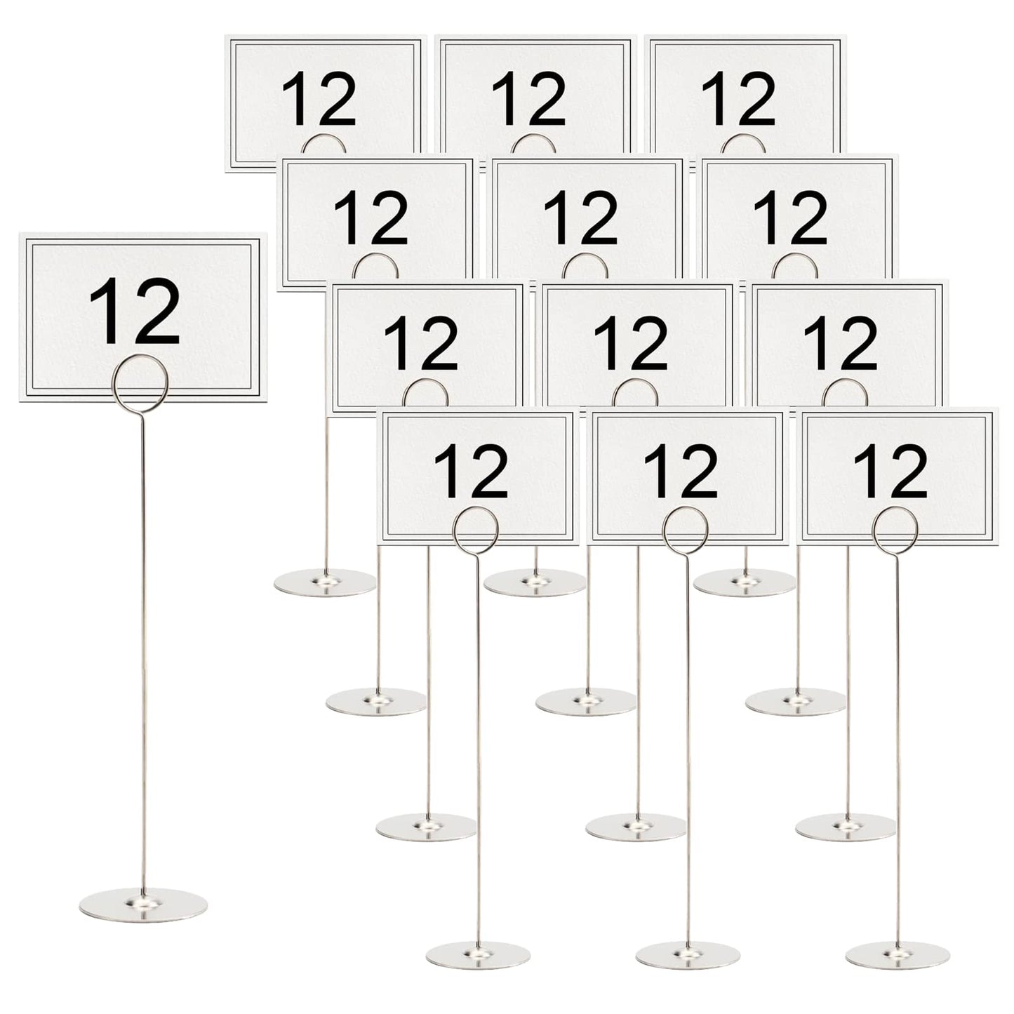 Tosnail 12 Pack 12" Tall Stainless Steel Table Number Holder, Table Card Holder Stand, Place Card Photo Display