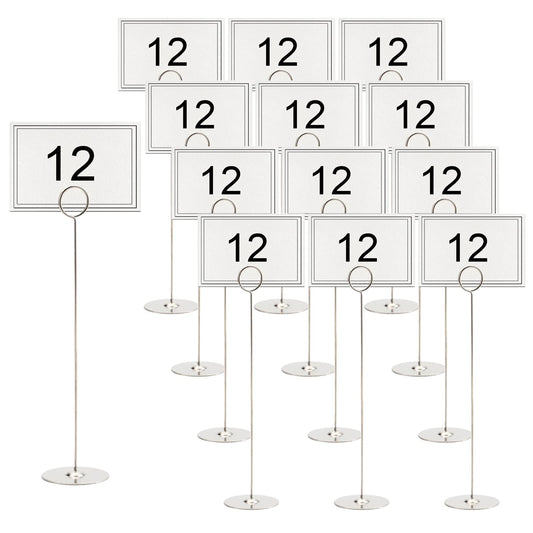 Tosnail 12 Pack 12" Tall Stainless Steel Table Number Holder, Table Card Holder Stand, Place Card Photo Display