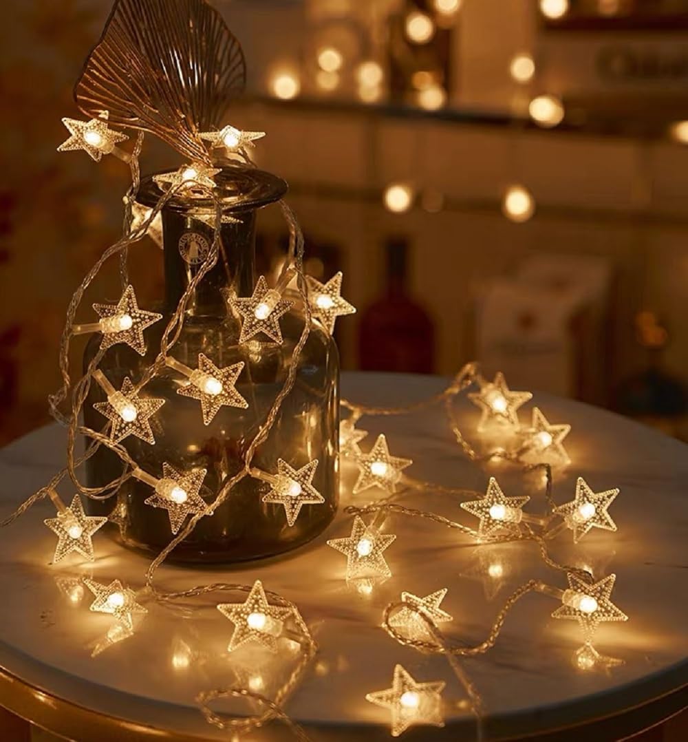 WFGGEH Star Fairy String Lights - 10ft USB Powered 20 LED Warm White for Party & Home Decor