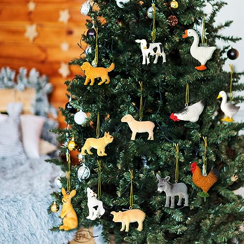 Huwena 24PCS Christmas Farm Animal Ornaments - Rustic Tree Decorations
