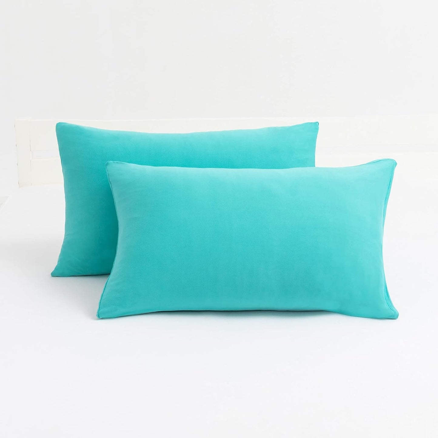 Skiennix 2-Pack Stretch Pillow Cases - Ultra Soft Jersey Knit with Envelope Closure - Aqua, Queen/Standard Size