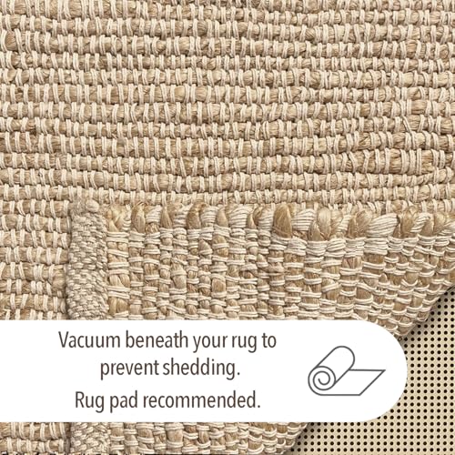Natural Jute Cotton Hand Woven Area Rug - 5' x 7' Rectangular - Boho Farmhouse Rustic Floor Covering