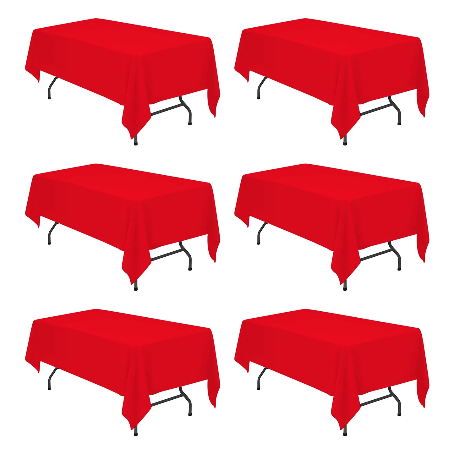 BRILLMAX 6 Pack Red Tablecloths 60 x 102 Inch for 6ft Rectangle Tables - 150 GSM Polyester Fabric, 15" Standard Drop, Water, Stain & Wrinkle Resistant Cloth Cover for Wedding Banquet Dining Buffet