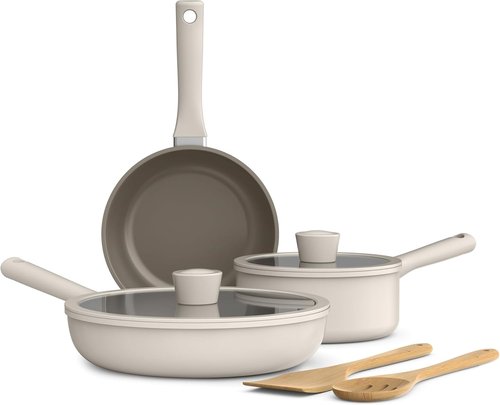 Bella 7 Piece Cookware Set - EverGood™ Ceramic Nonstick, Dishwasher & Oven Safe, Oatmilk Color