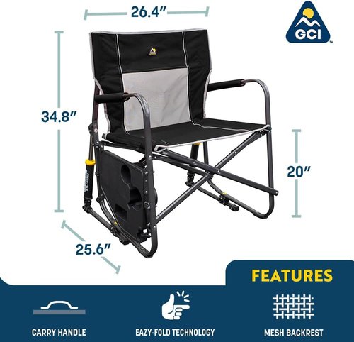 GCI Outdoor Freestyle Rocker XL Camping Chair - Portable Folding Rocking Chair with Side Table & Drink Holder - Red