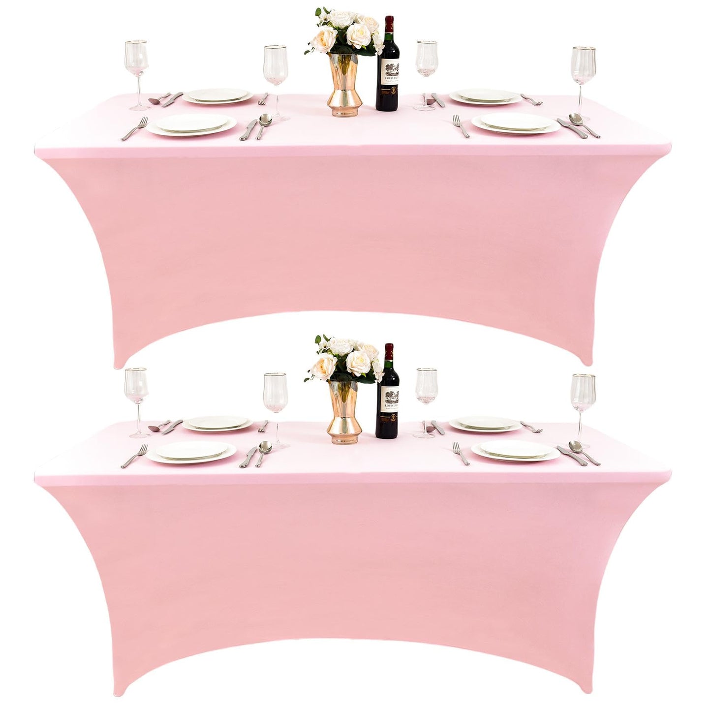 ZarzaaSik 2-Pack 8ft Spandex Table Covers for Rectangle Folding Tables - Washable Elastic Tablecloth - Ultimate Fitted Table Protector for Birthday Parties, Trade Shows, Banquet
