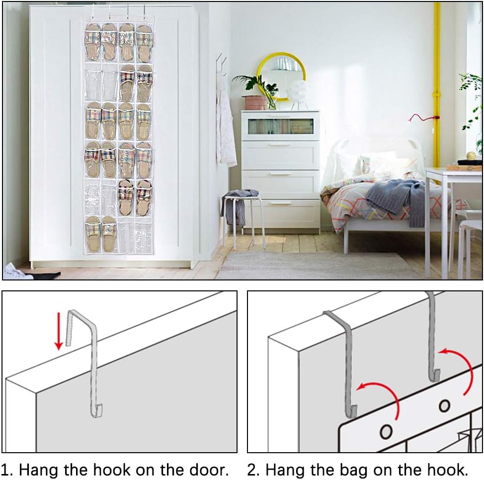 Skiennix 24-Pocket Over-The-Door Shoe Organiser - Heavy-Duty Folding Mesh Holder for Bedroom & Bathroom