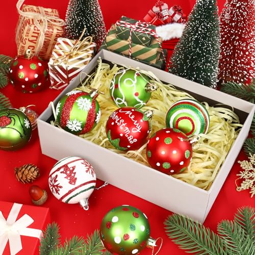 20 Pcs Christmas Ball Ornaments 2.4 Inch Green and Red Glittering