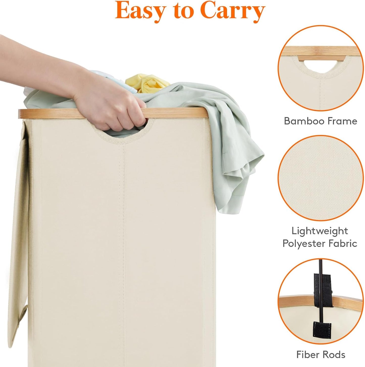Lifewit 80L Laundry Basket - Foldable Hamper with Lid & Bamboo Handles | Large White Design