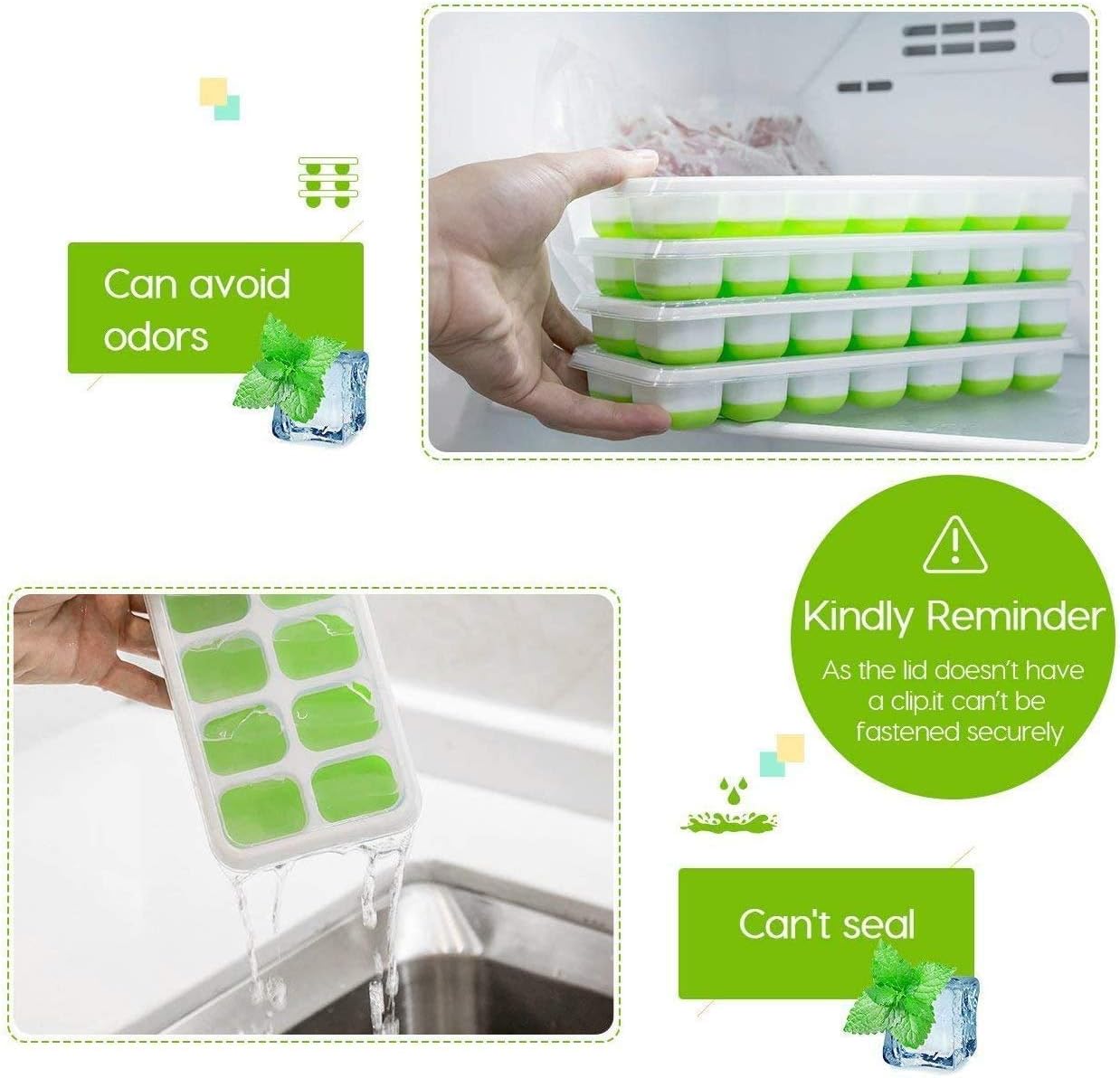 Skiennix Silicone Ice Cube Trays - Easy-Release, Spill-Resistant, BPA Free | 14-Cube, 2 Pack