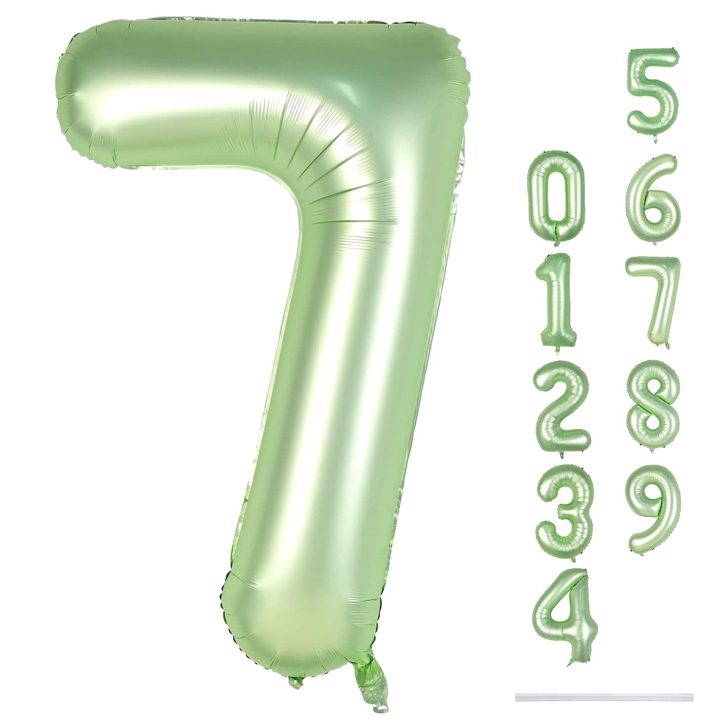 Sage Green Foil Balloon Number 7, 40'' Giant Self Inflating Number Balloons Set 0-9, Large Olive Green Number 7 Helium Balloon for Girls Boys 7th Birthday Jungle Safari Party Decorations Supplies